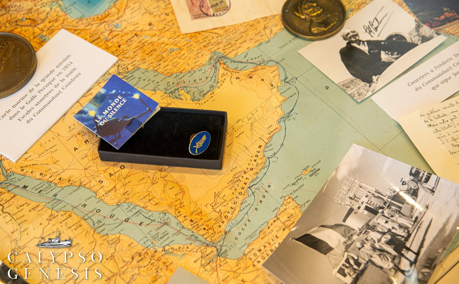 Carte du détroit d’Ormuz, annotée par Cousteau lors des escales du Monde du Silence en 1954.